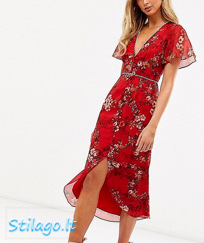 Robe midi boutonnée à fleurs Hope & Ivy-Rouge