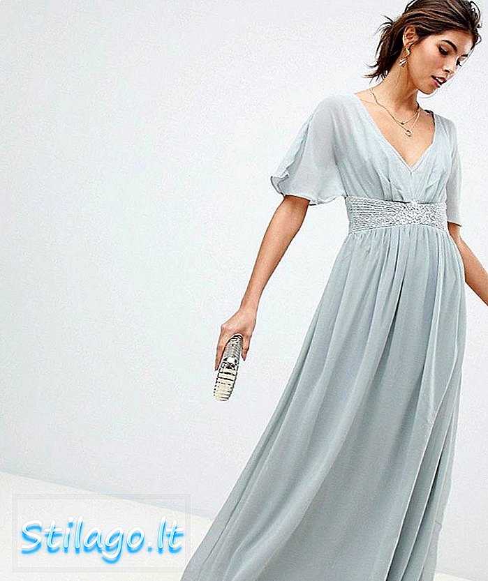 Little Mistress waterlily chiffon angel lengan lengan maxi dress-Grey