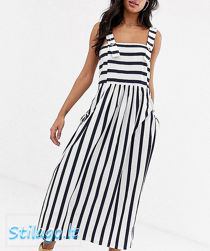 ASOS DESIGN dungaree midi sundress dengan detail saku dalam stripe print-Multi