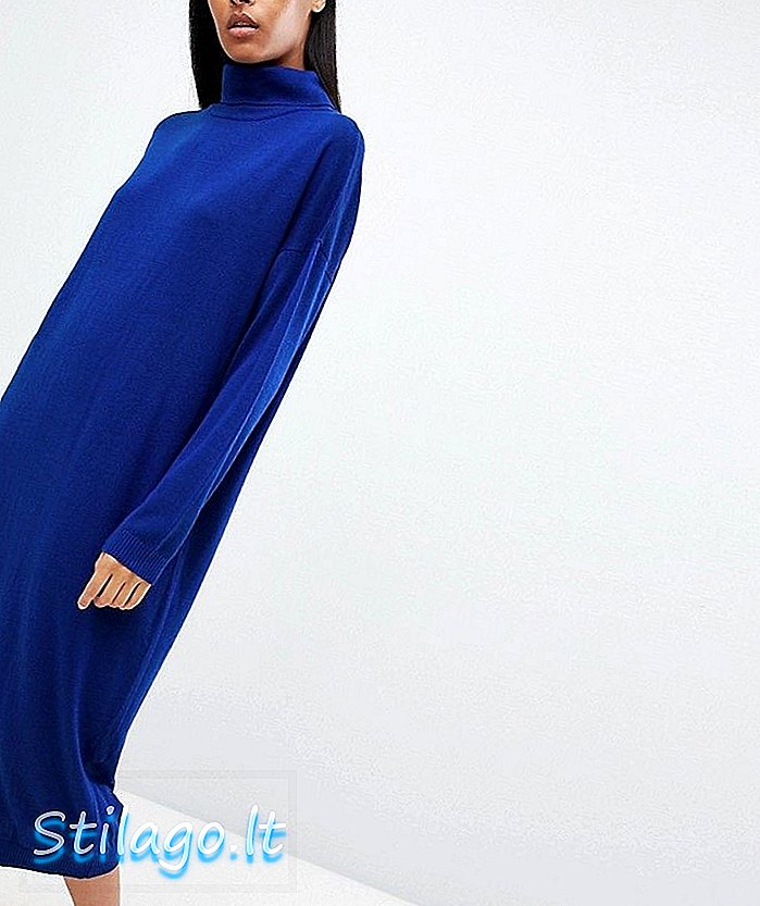 Sukienka midi ASOS DESIGN z rolowanym dekoltem niebieska