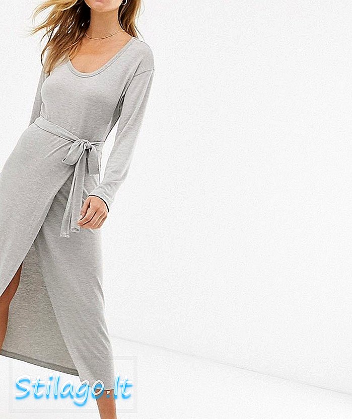 ASOS DESIGN - Gemêleerde jersey midi-jurk met riem, grijs