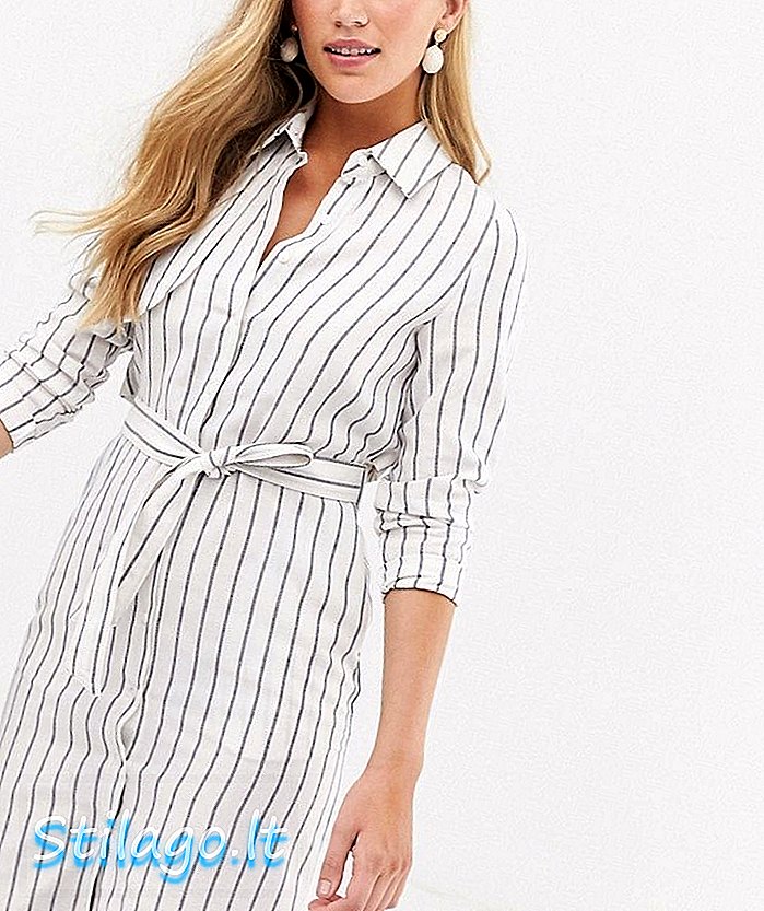 Liquorish - Robe chemise nouée sur le devant à rayures bleues - Crème