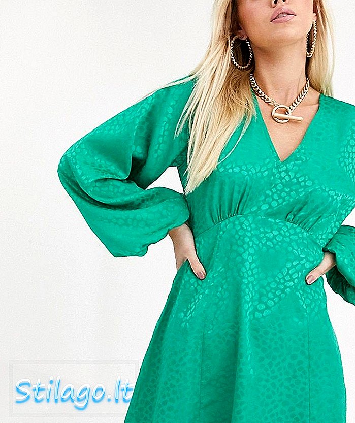 Мини рокля ASOS DESIGN с пухкави ръкави в жакардово-зелено