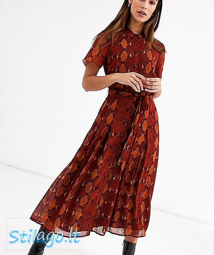 Gaun baju midi gudang dengan cetakan ular-Orange