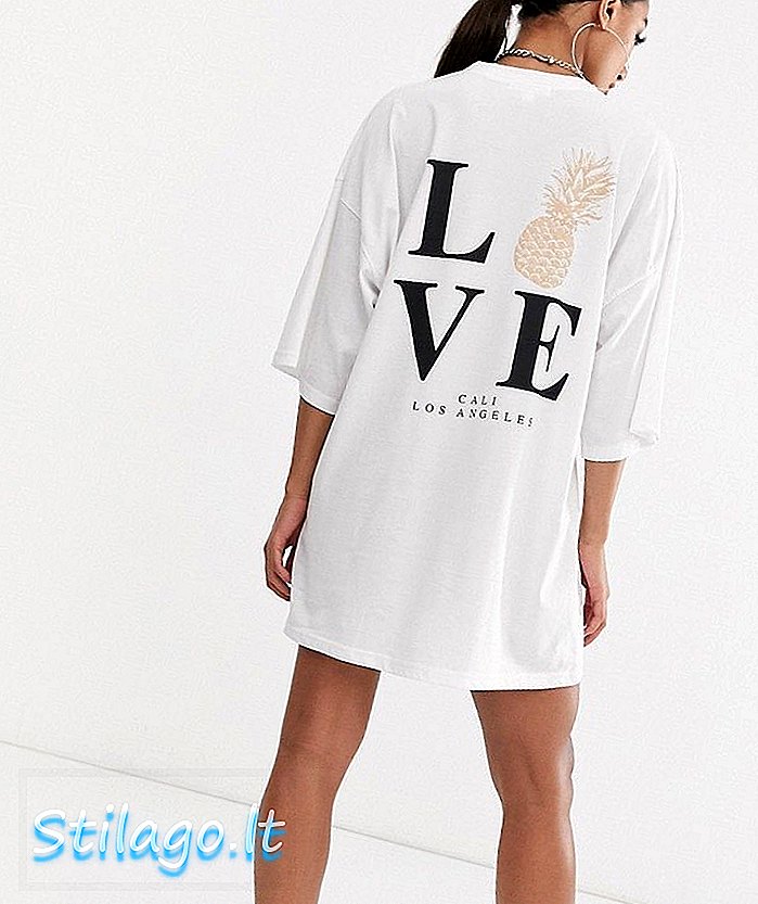 Missguided aşk geri grafik t-shirt elbise beyaz-siyah