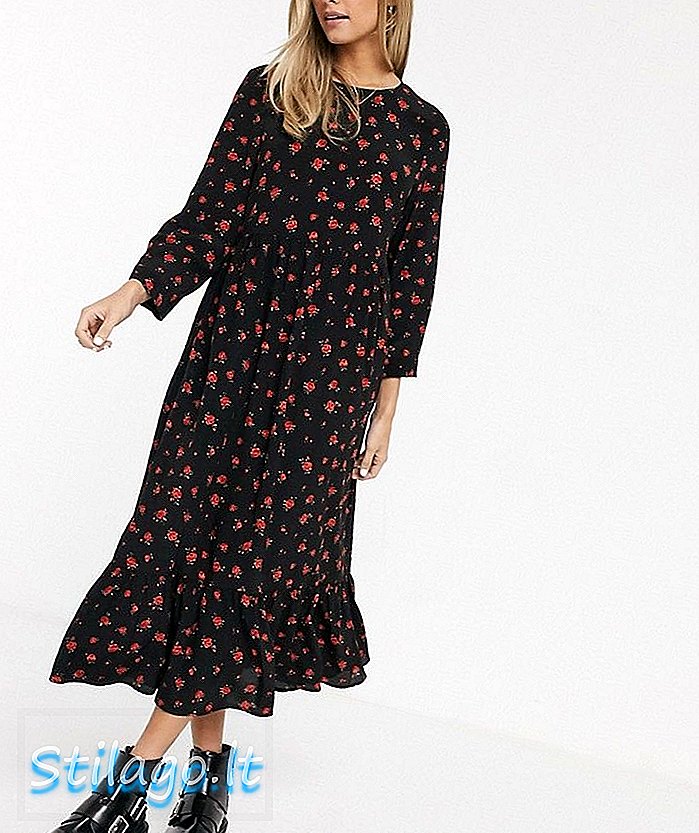 Vestido a media pierna Pull & Bear en estampado floral-Negro