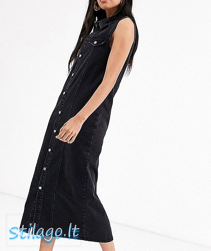 Lost Ink - Lange jurk met kolom aan de voorkant in denimzwart