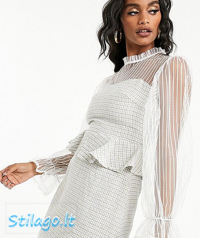Missguided peplum mini-jurk met mesh mouwen in crème tweed-Multi