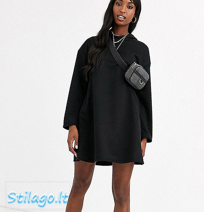 ASOS डिजाइन टॉल हूडि स्विंग ड्रेस के साथ छुपा पॉकेट-ब्लैक