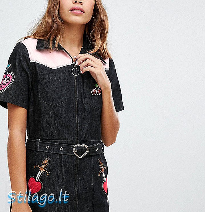 Cli Cli Autor: Clio Peppiatt denim mini dress with patches-Black