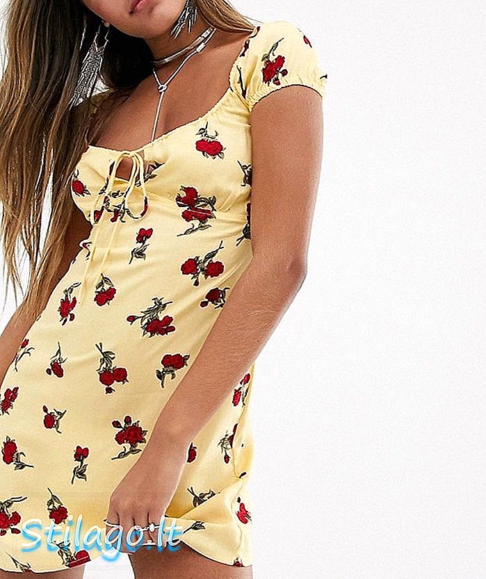 Motel ruched detaljer mini kjole i blomsterprint-gul