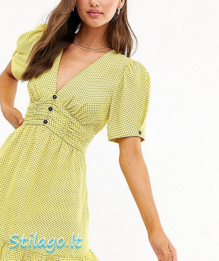 Moon River twist tay áo v-cổ với ruffle-Yellow