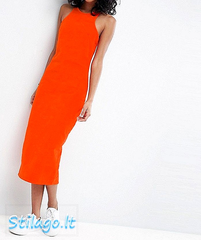 ASOS DESIGN κορδόνι midi φόρεμα με λαιμόκοψη και πορτοκαλί-κόκκινο