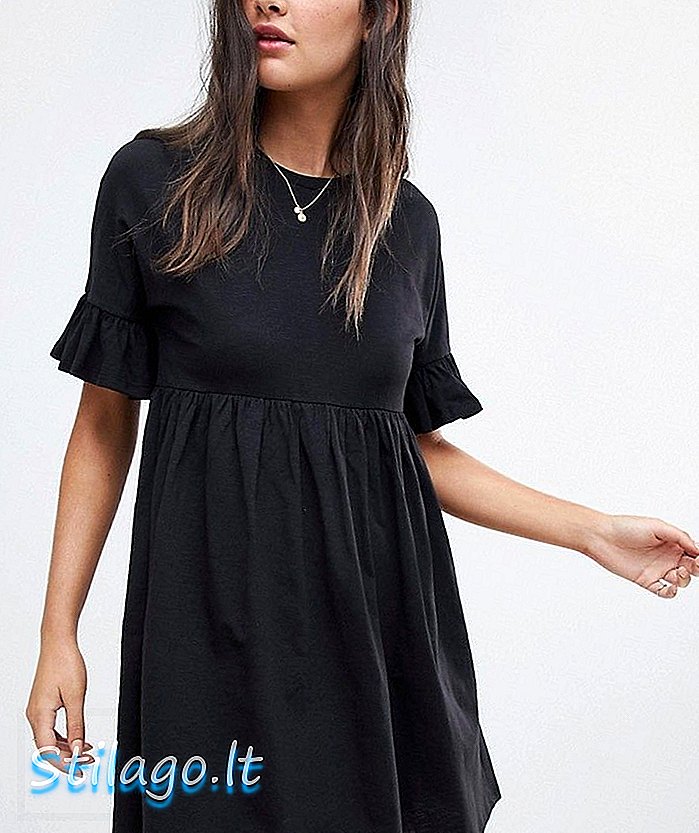ASOS DESIGN bawełniana sukienka typu slubby z falbanką - czarna