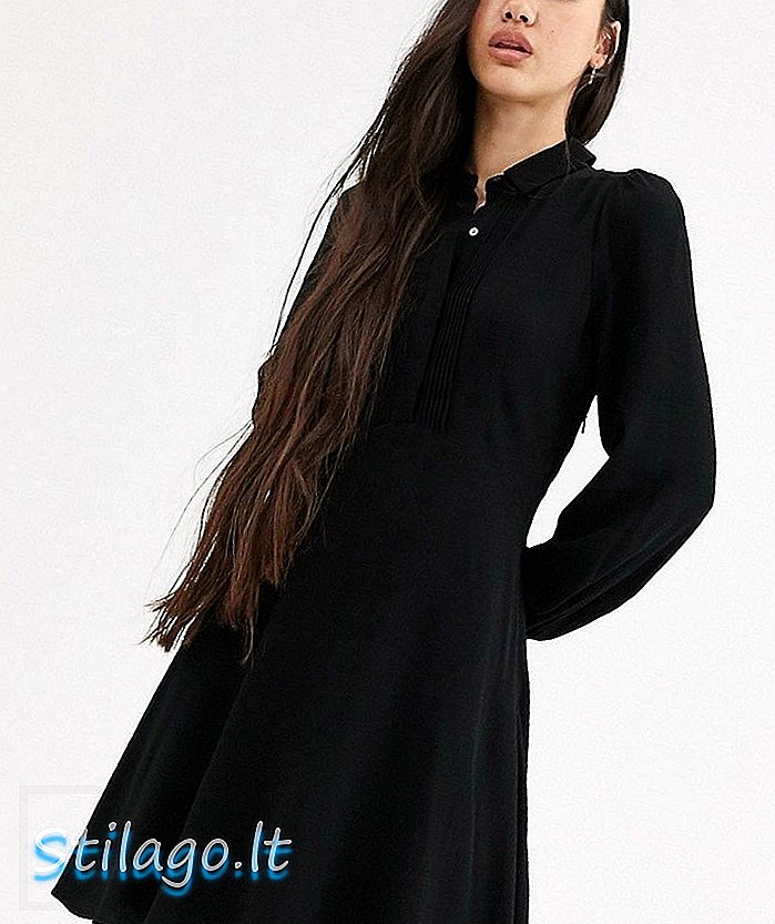 שריקות שמלת מיני חולצת אגאטה עם שולי פריל-שחור
