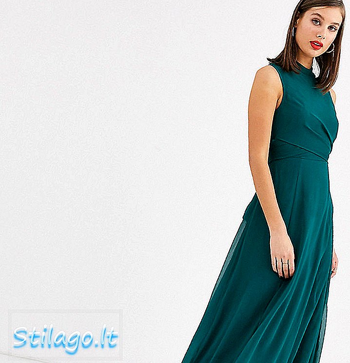 ASOS DESIGN Висока макси рокля с високо деколте с детайл от увита талия-лилава