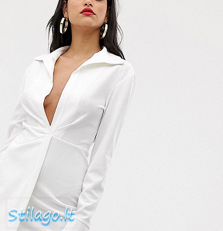 ASOS DESIGN - Vestito chemisier alto e sexy con drappeggio bianco