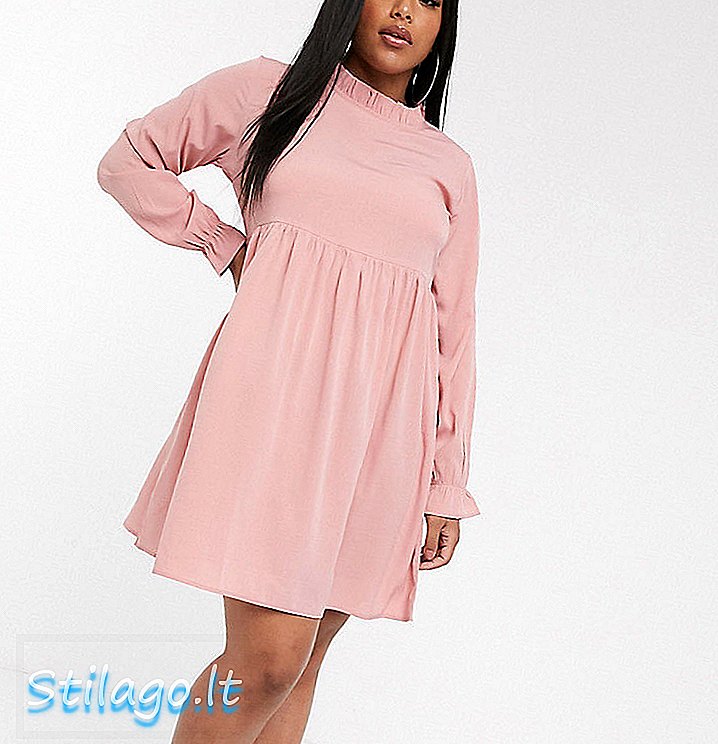 PrettyLittleThing Plus menggeser gaun mini dengan detail frill dalam dusty pink