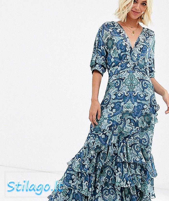 Für immer Neues gestuftes Maxikleid mit Wickelbindung und Paisley-Print-Multi