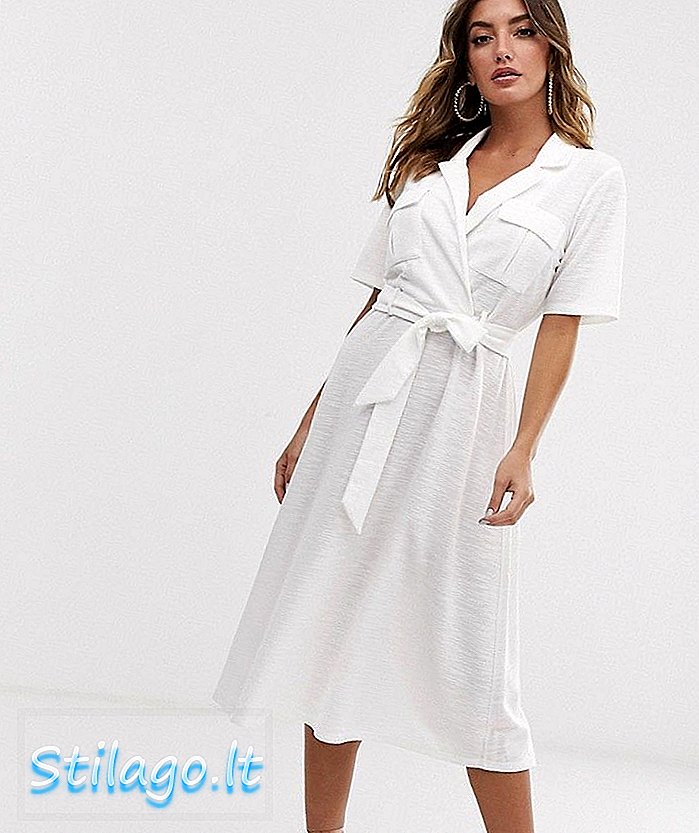 „ASOS DESIGN“ marškinių suknelė su vidutinio diržo juosta-balta