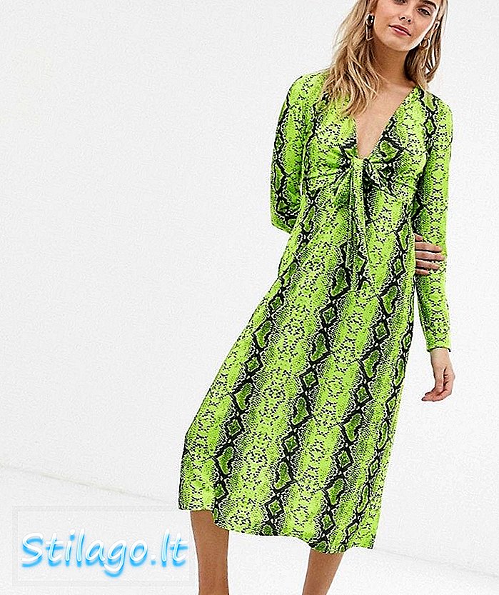 ASOS DESIGN midi-mekko, jossa solmu edessä, käärme print-Multi