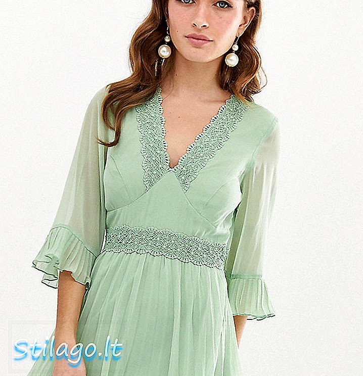 ASOS DESIGN שמלת מיני קפלים עם תחרה - ירוק