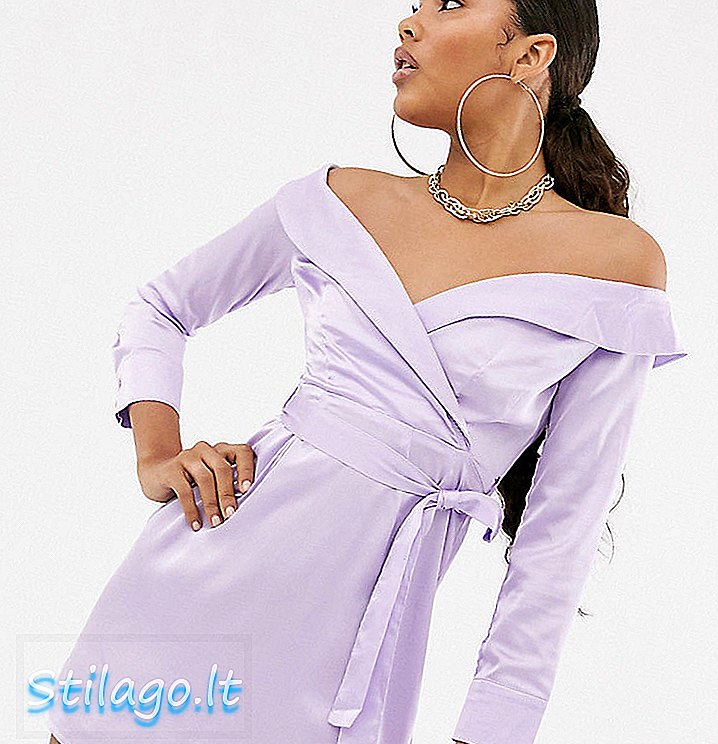 Vestido de satén alto con hombros descubiertos Missguided en lila-morado