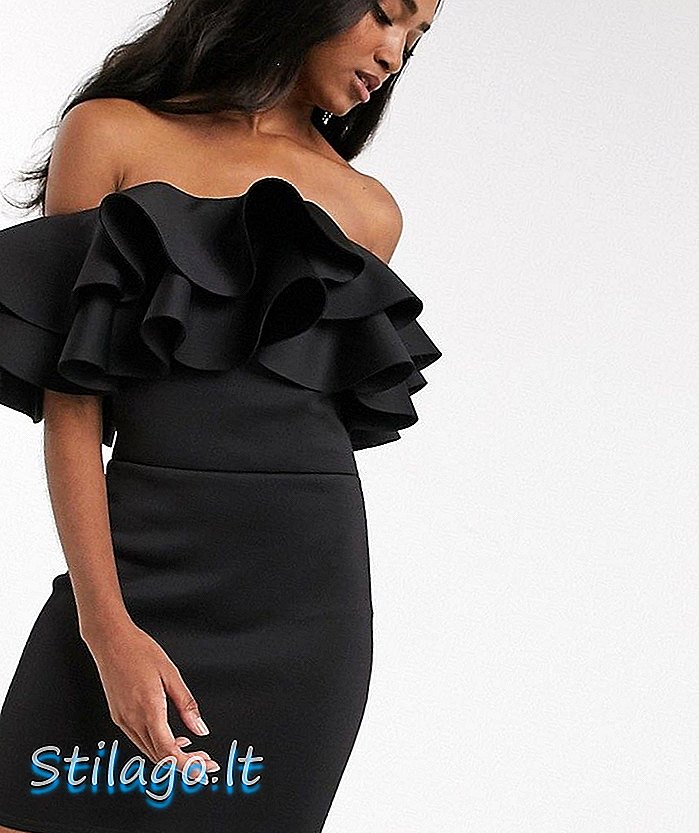 Siyah gerçek mor özel abartılı fırfır bardot mini elbise
