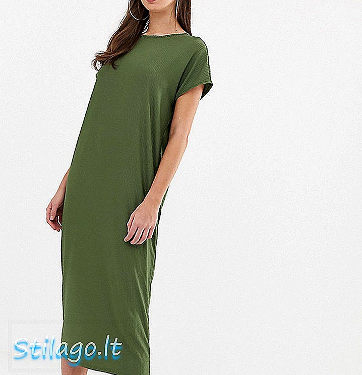 ASOS DESIGN Lang ribstørrelse midi t-shirt kjole-Grøn