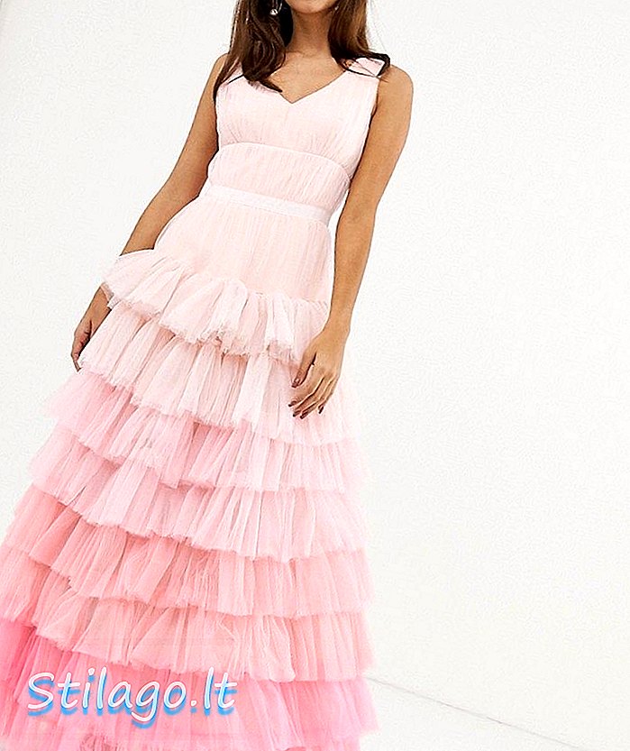 Naf Naf princesa mrežasta plast ombre obleka-roza