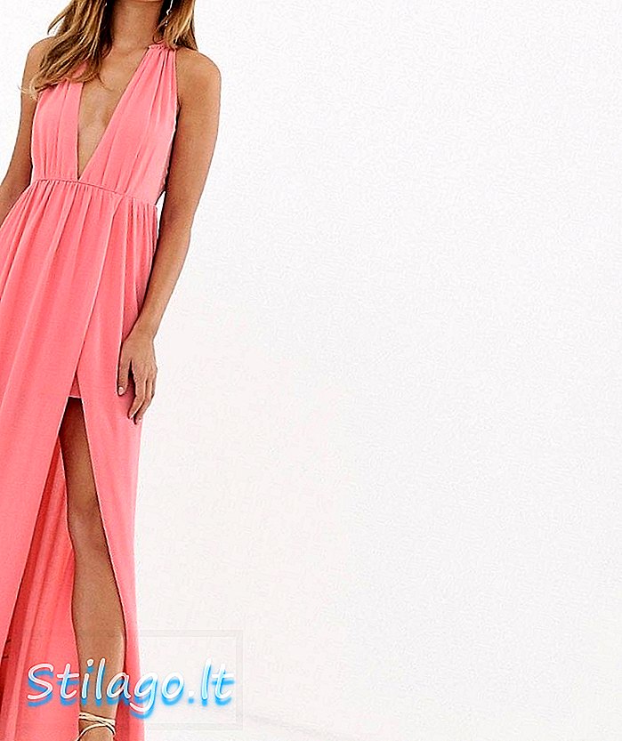 Maxi haljina francuskog spoja s podijeljenim detaljima-ružičasta