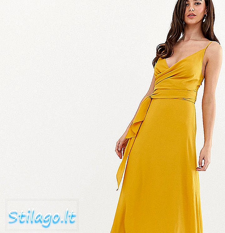 ASOS DESIGN Μακρύ φόρεμα από ψηλό cami με γραβάτα στη μέση-Κίτρινο