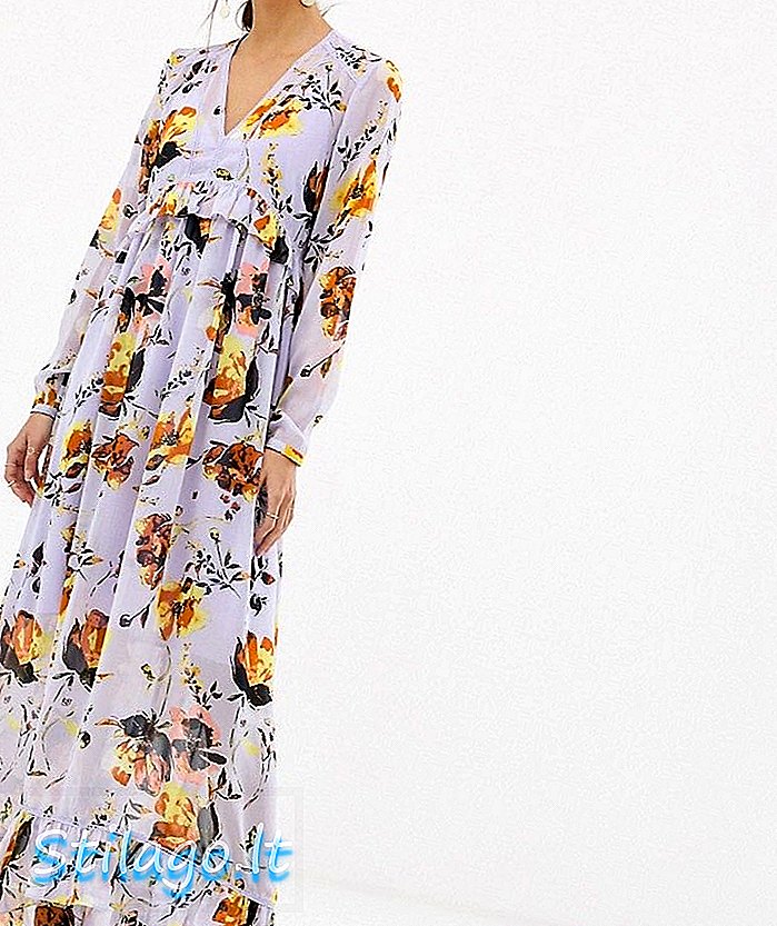 Y.A.S v-hals fet floral maxi-kjole-lilla