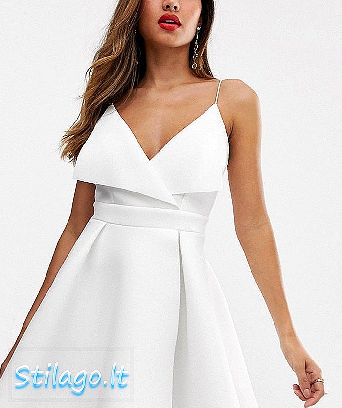 ASOS πτυσσόμενο μπροστινό μίνι σκέιτερ φόρεμα-Λευκό