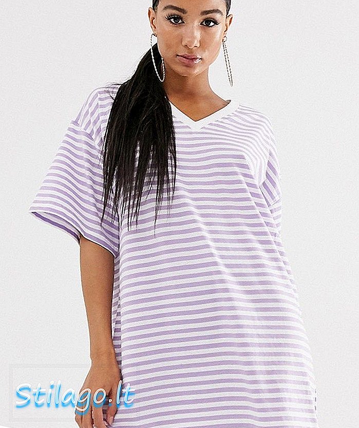Boohoo overdimensjonert kjole med t-skjorte med v-hals i lilla stripe-Multi