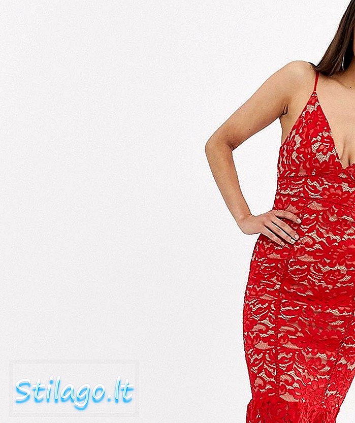 Love Triangle blonder midi kjole med peplum hem-rød