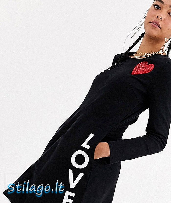 Ljubi Moschino mir in ljubezen a-line pletena obleka-Črna