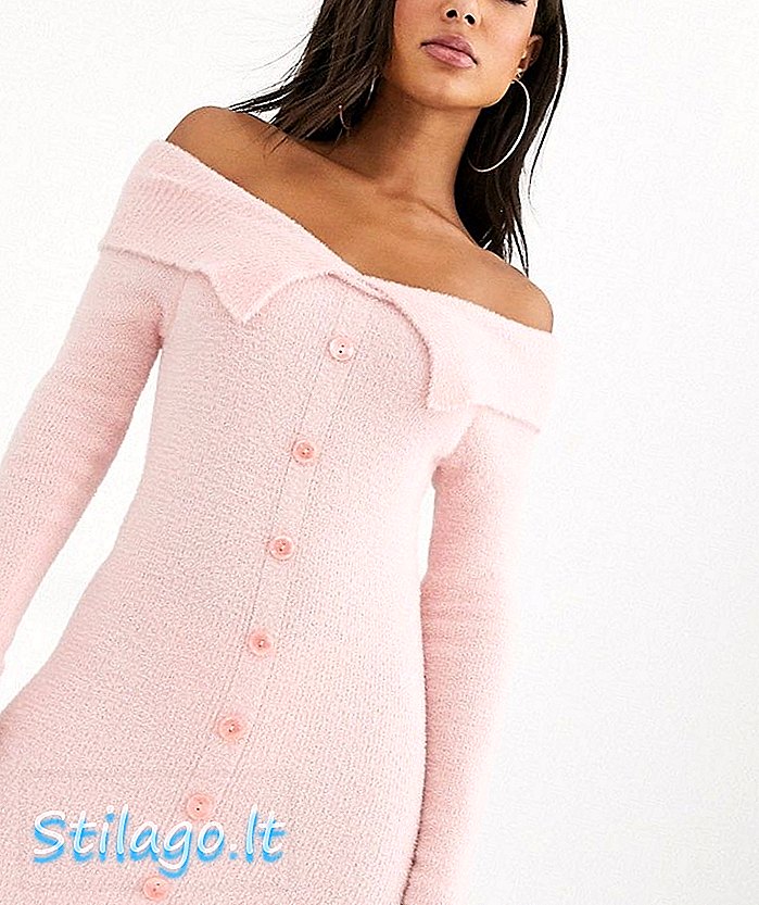 ASOS DESIGN nadýchané bardotové pletené mini šaty růžové
