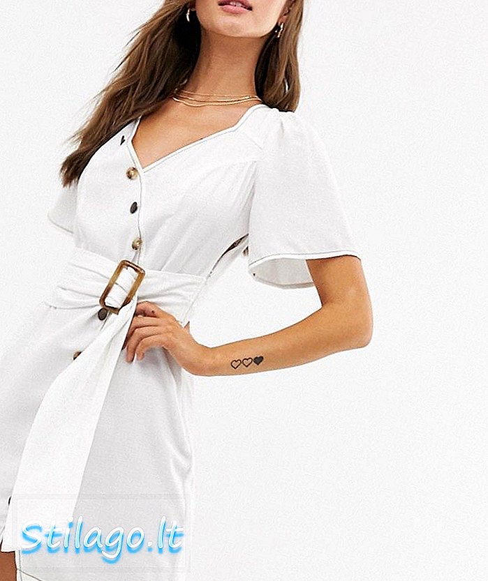 فستان قصير بتصميم غير متماثل من Moon River - أبيض