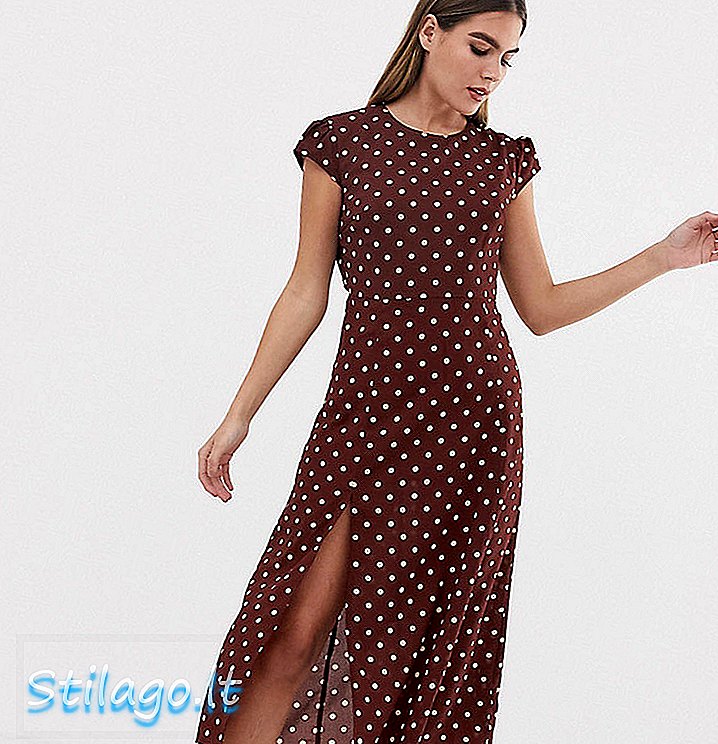 PrettyLittleThing vestido midi com fenda lateral em bolinhas de chocolate-Multi