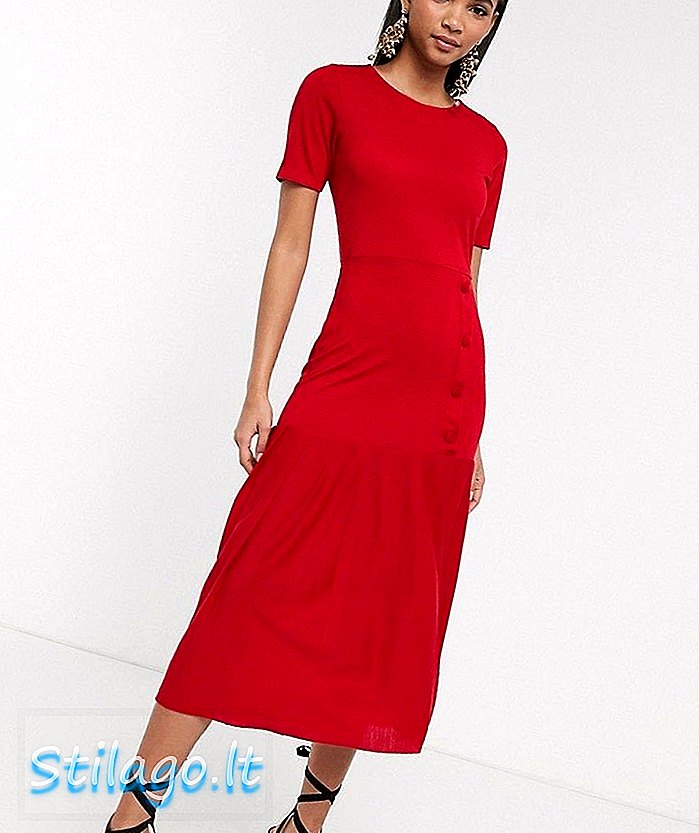 ASOS DESIGN droppet midi-kjole i midjen med plissert hem-rød