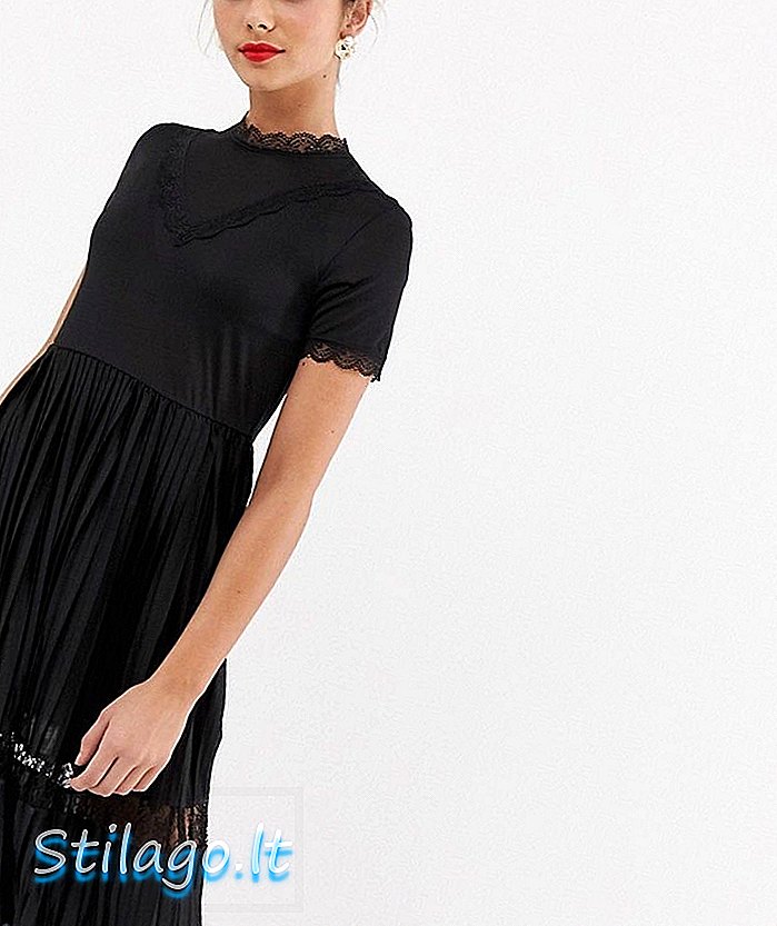JDY Gemma dantel katmanlı midi elbise-Siyah