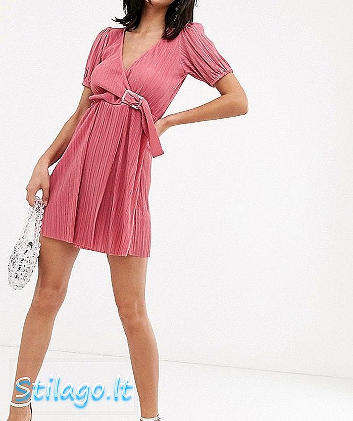 ASOS DESIGN μίνι φόρεμα τσαγιού με ρητίνη αγκράφα-Ροζ
