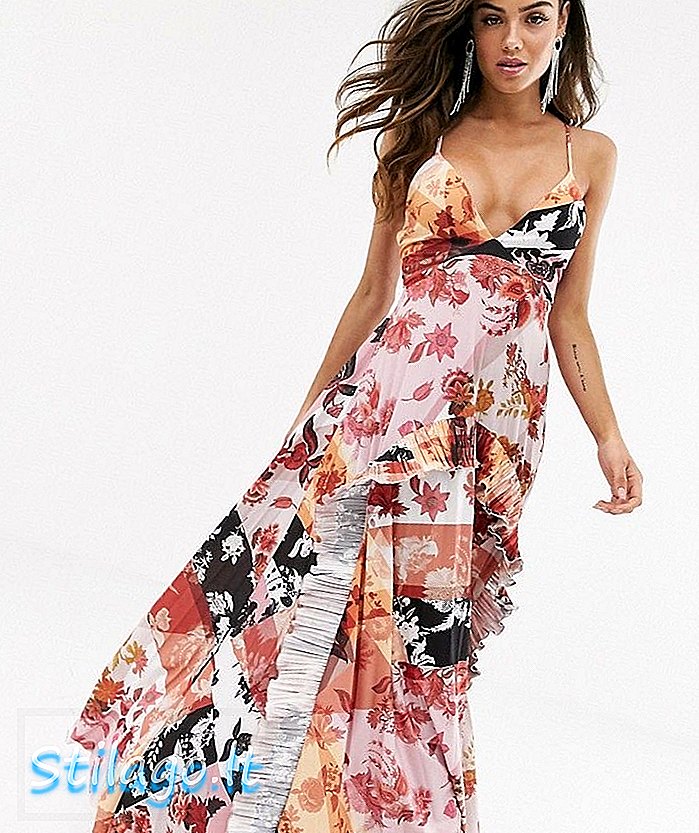 Vestido maxi plissado com tiras ASOS com detalhe de pregueado em floral - Multi