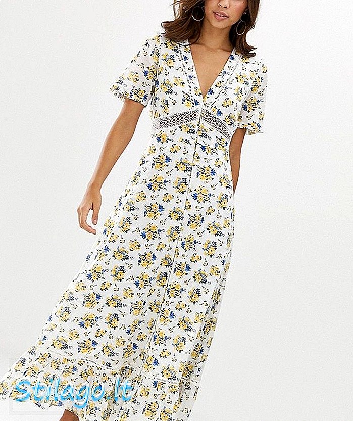 ASOS DESIGN - Maxi robe à boutons en dentelle à imprimé fleuri - Multi