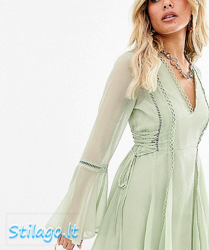 АСОС ДЕСИГН чипкаста мини хаљина са украсом мердевина-зелена