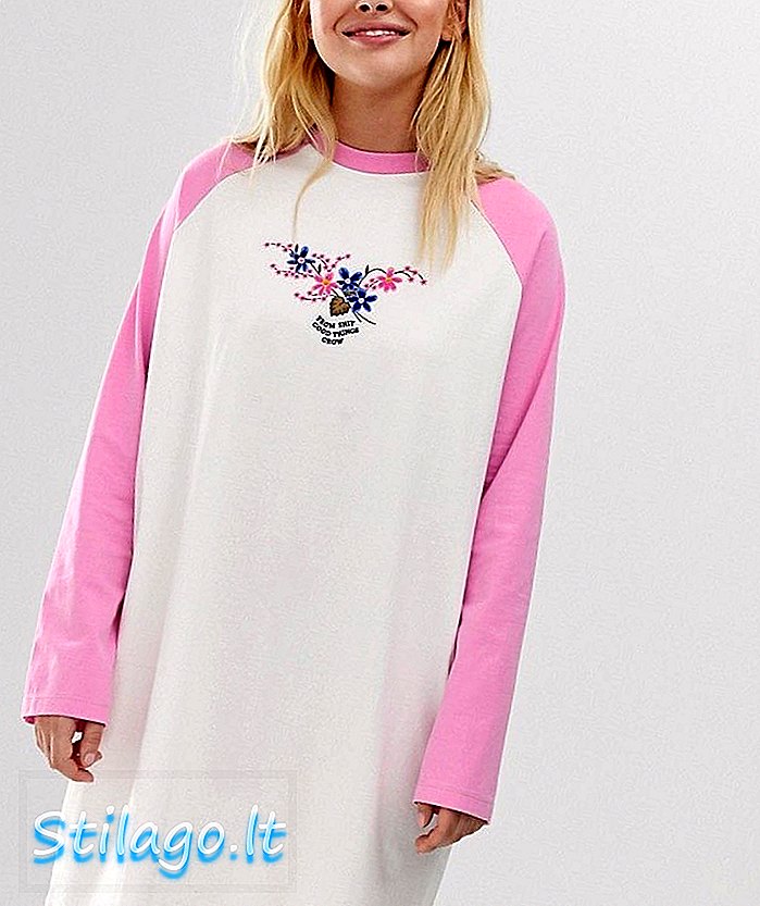 Obleka majice Lazy Oaf raglan s cvetnim tiskom-Bela