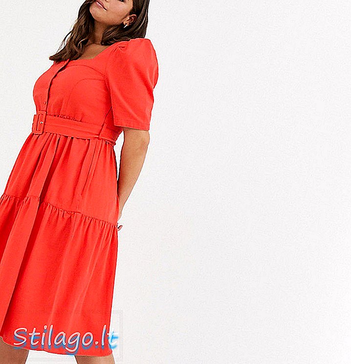 ASOS DESIGN Curve denim prairie midi dress dengan lengan puff-Orange