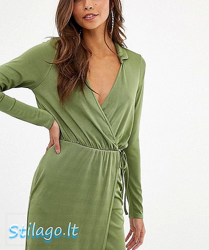 ASOS DESIGN slinky wrap mini dress-Green