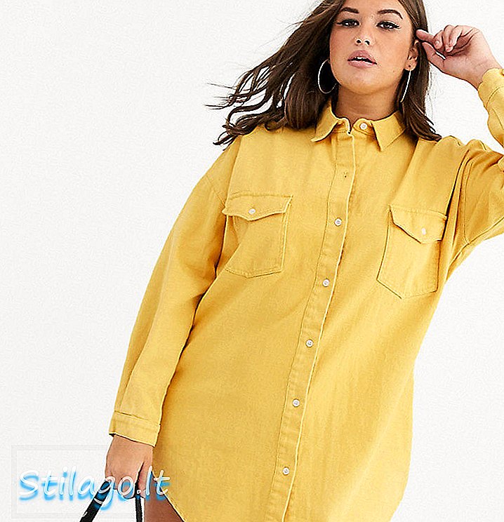 Missguided Plus denimskjorta klänning i gult
